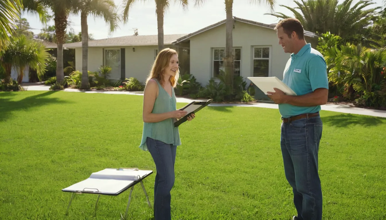 Homeowner reviewing a written quote with a septic provider in the Clearwater area